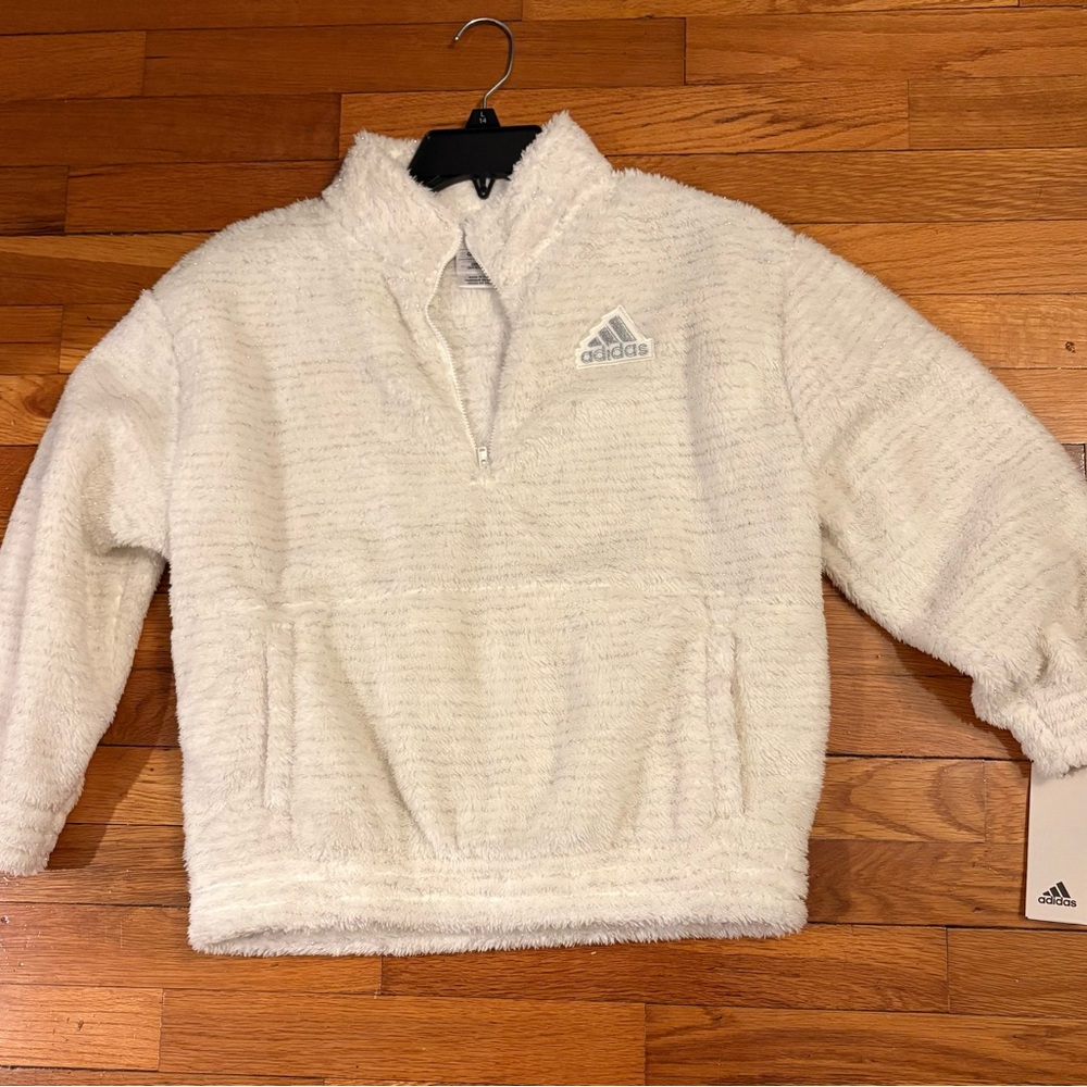 New Incredibly Cozy Adidas White Pullover w/ Sparkle - NWT, sz 14